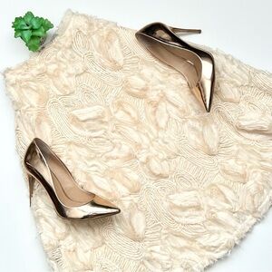 Anthropologie HD in Paris Petaluma A-Line Skirt Ruffled Rosette Cream 6